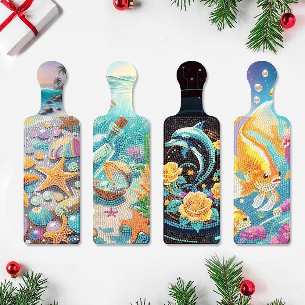 4Pcs Plateau d'Art Avec Poignée Animaux Marins Broderie Diamant