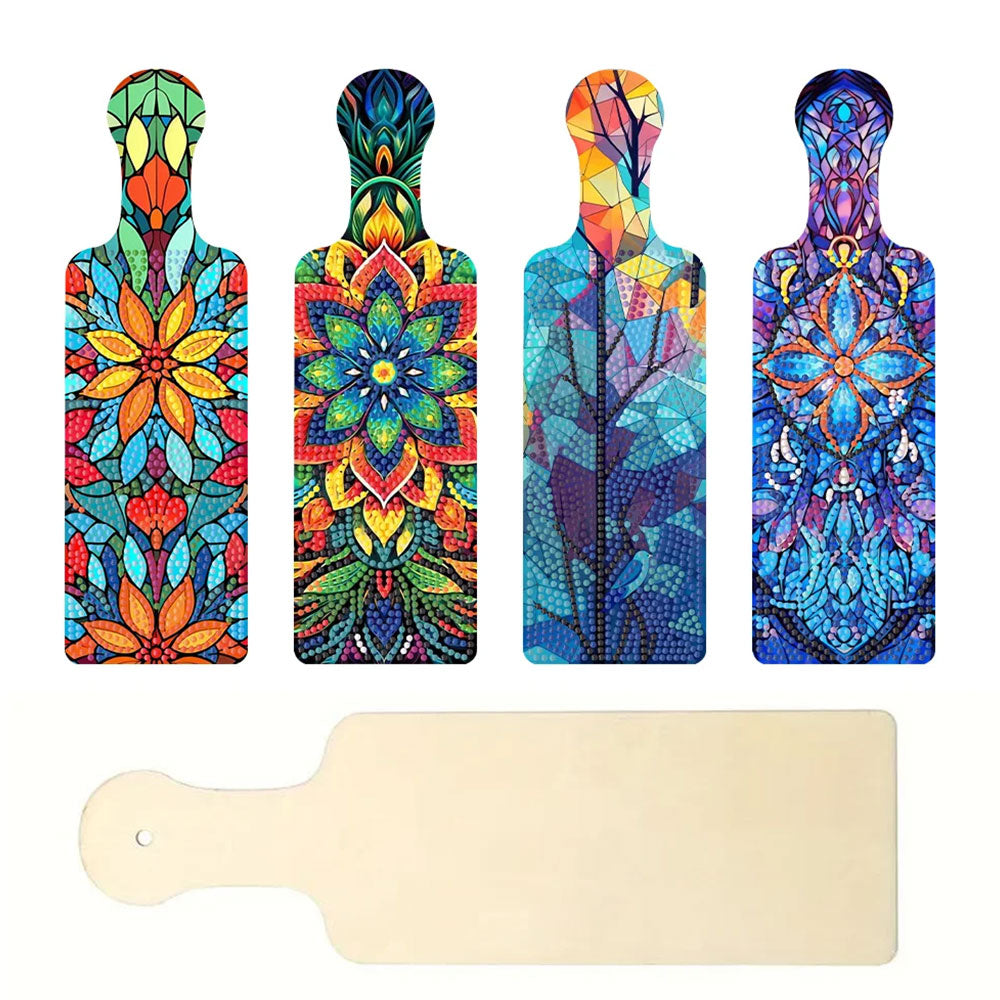 4Pcs Plateau d'Art Avec Poignée Mandala Fleurs Abstraites Broderie Diamant