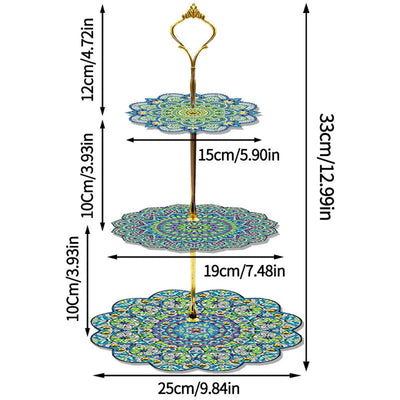 3 Niveaux de Plateau de Service Acrylique Mandala Fleur Verte Broderie Diamant