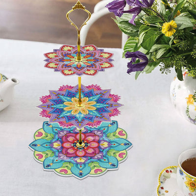 3 Niveaux de Plateau de Service Acrylique Mandala Lotus Coloré Broderie Diamant