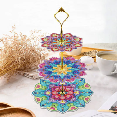 3 Niveaux de Plateau de Service Acrylique Mandala Lotus Coloré Broderie Diamant