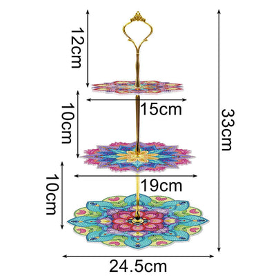 3 Niveaux de Plateau de Service Acrylique Mandala Lotus Coloré Broderie Diamant