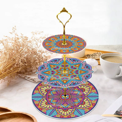 3 Niveaux de Plateau de Service Acrylique Mandala Coloré Broderie Diamant