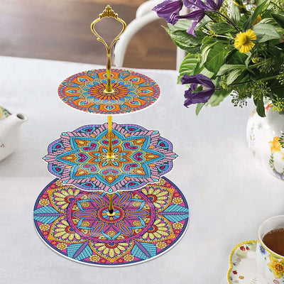 3 Niveaux de Plateau de Service Acrylique Mandala Coloré Broderie Diamant