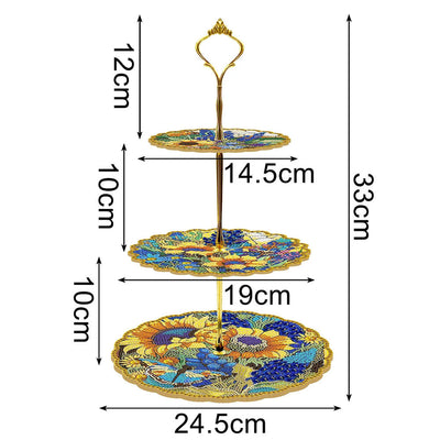 3 Niveaux de Plateau de Service Acrylique Tournesols Luxuriants Broderie Diamant