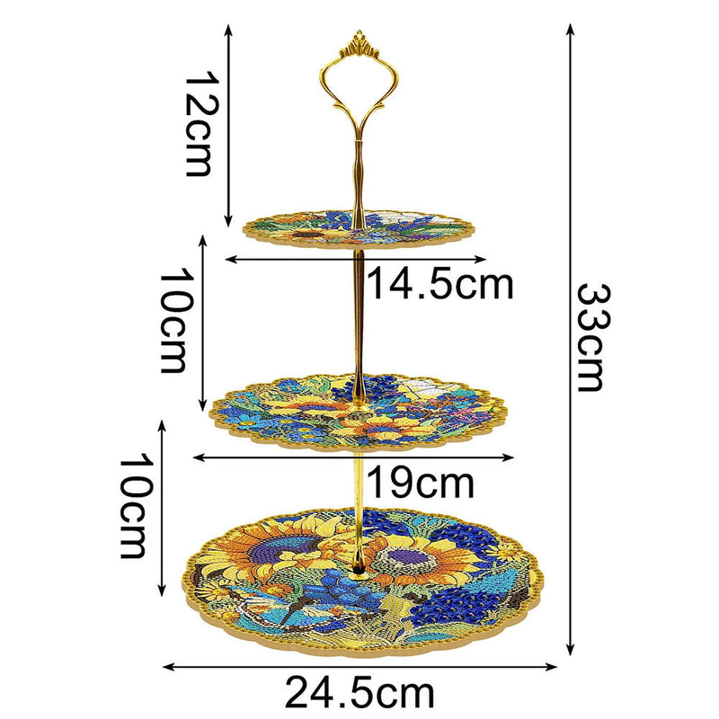 3 Niveaux de Plateau de Service Acrylique Tournesols Luxuriants Broderie Diamant