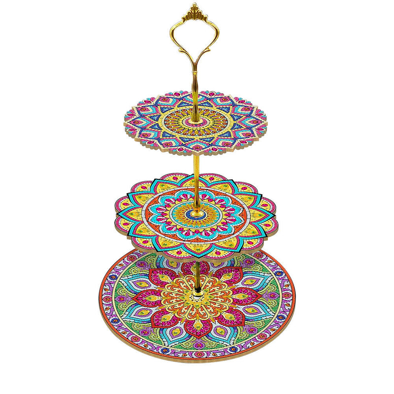 3 Niveaux de Plateau de Service Acrylique Mandala Formidable Broderie Diamant