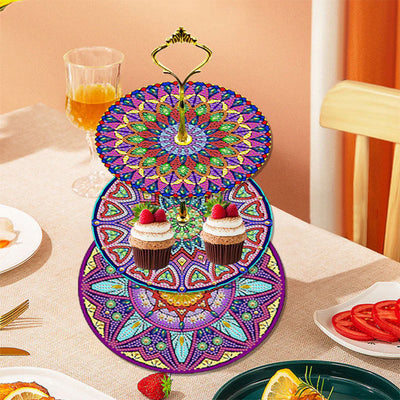 3 Niveaux de Plateau de Service Acrylique Mandala Pourpre Broderie Diamant