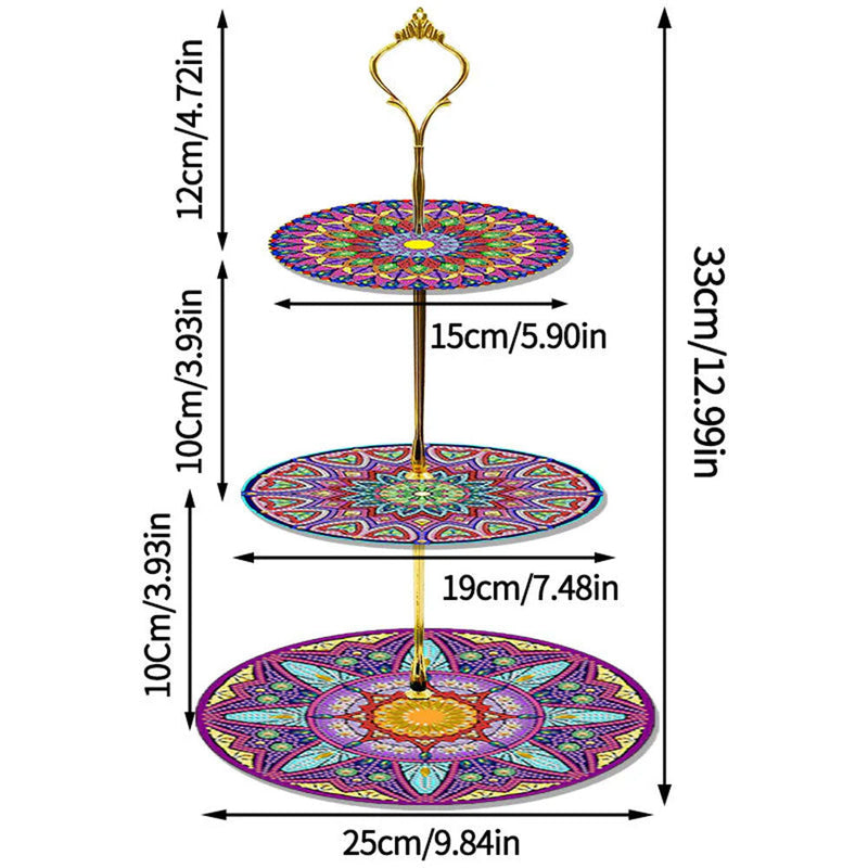 3 Niveaux de Plateau de Service Acrylique Mandala Pourpre Broderie Diamant