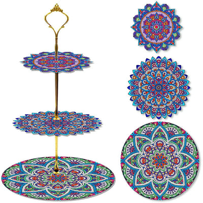 3 Niveaux de Plateau de Service Acrylique Mandala Formidable de Forme de Pétale Broderie Diamant