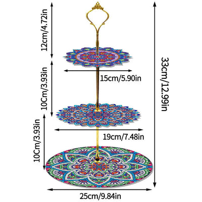 3 Niveaux de Plateau de Service Acrylique Mandala Formidable de Forme de Pétale Broderie Diamant