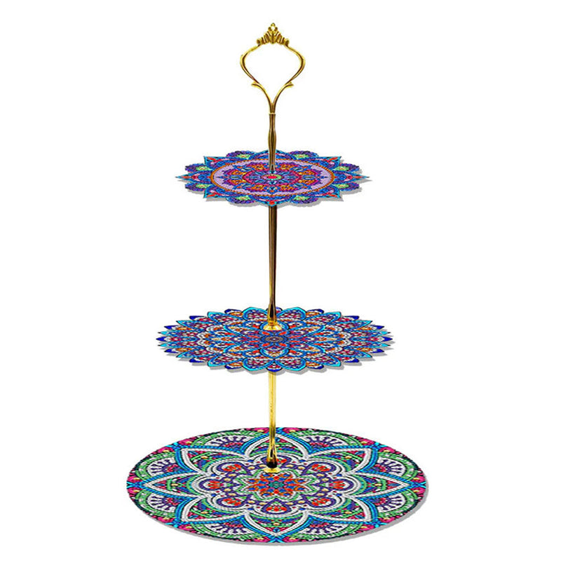 3 Niveaux de Plateau de Service Acrylique Mandala Formidable de Forme de Pétale Broderie Diamant