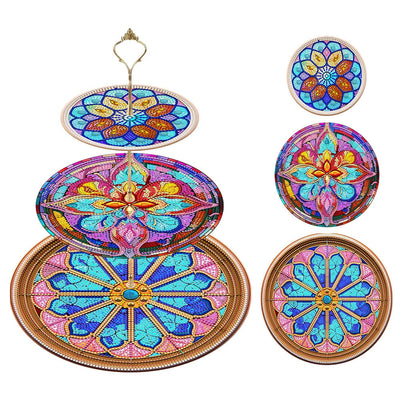 3 Niveaux de Plateau de Service Acrylique Mandala Fleur Colorée Broderie Diamant