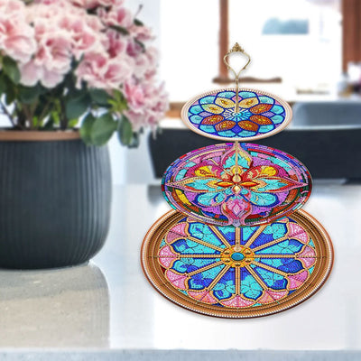 3 Niveaux de Plateau de Service Acrylique Mandala Fleur Colorée Broderie Diamant