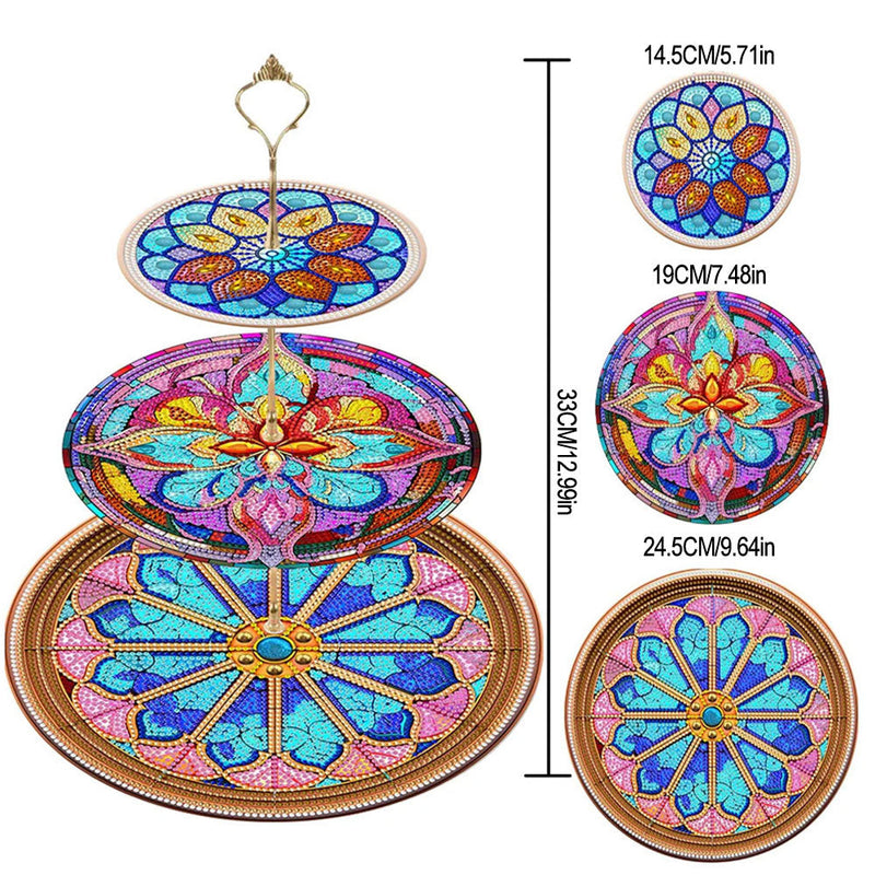 3 Niveaux de Plateau de Service Acrylique Mandala Fleur Colorée Broderie Diamant