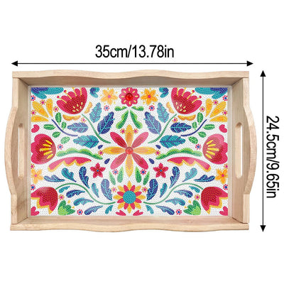 Plateau de Service en Bois Petites Fleurs du Printemps Broderie Diamant