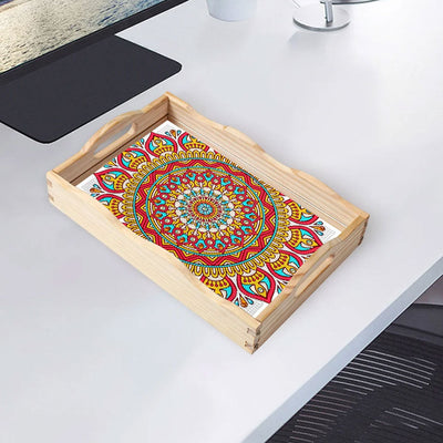 Plateau de Service en Bois Mandala Tournesol Broderie Diamant