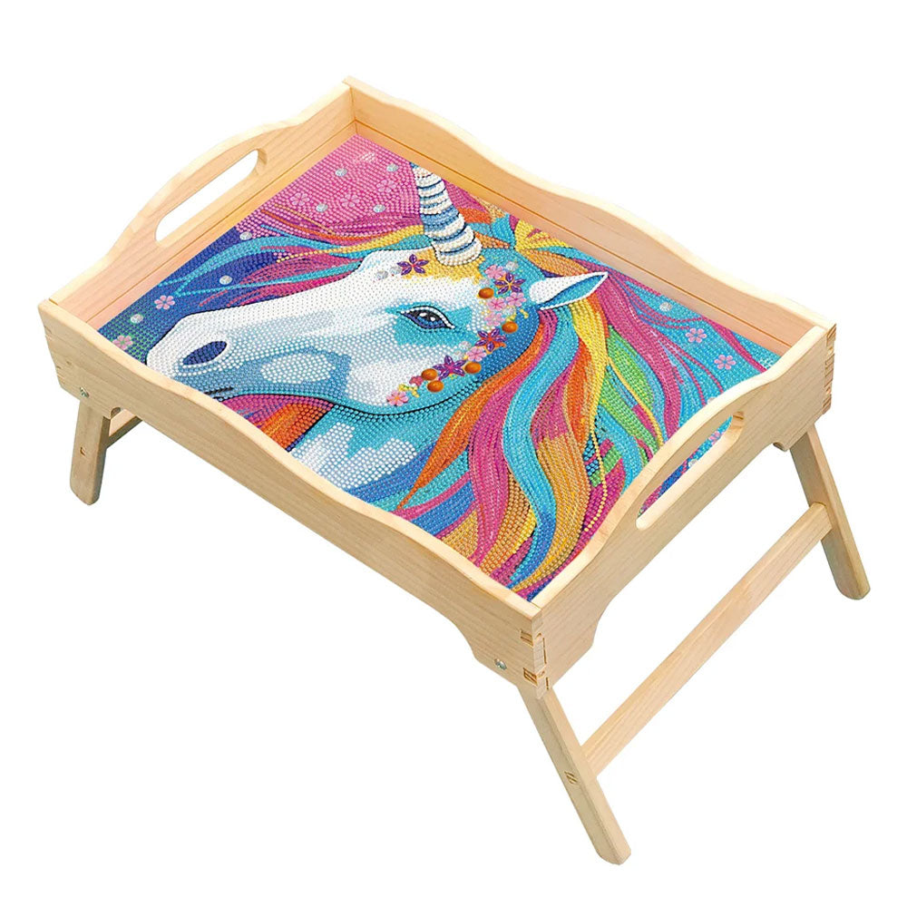 Plateau de Service en Bois Licorne aux Cheveux Colorés Broderie Diamant