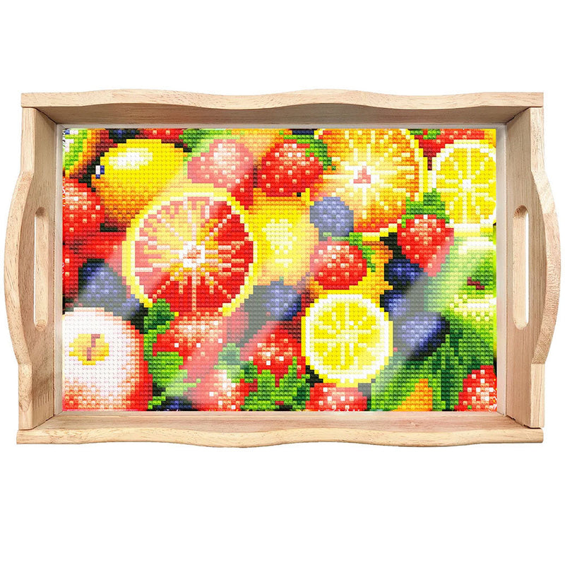 Plateau de Service en Bois Fruits Colorées Broderie Diamant