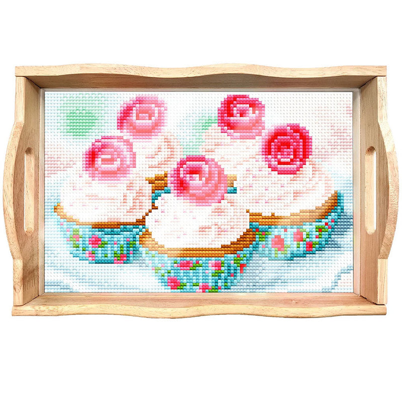 Plateau de Service en Bois Cupcakes Délicieux Broderie Diamant