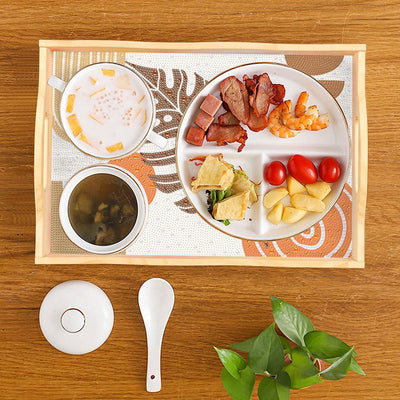 Plateau de Dinner en Bois Avec Poignée Feuille d'Automne Abstraite Broderie Diamant