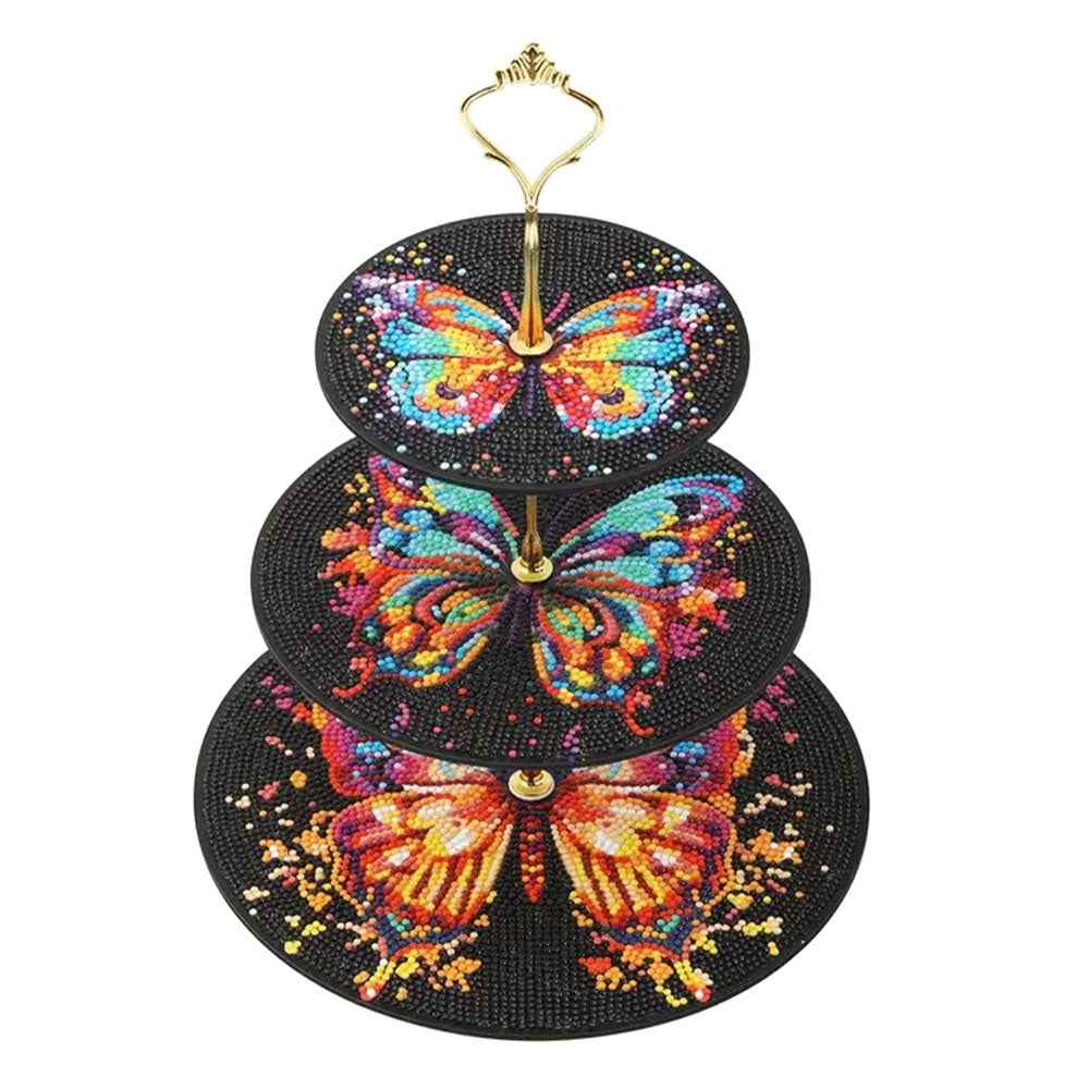 3 Niveaux de Plateau de Service Acrylique Papillon Coloré dans L'Obscurité Broderie Diamant