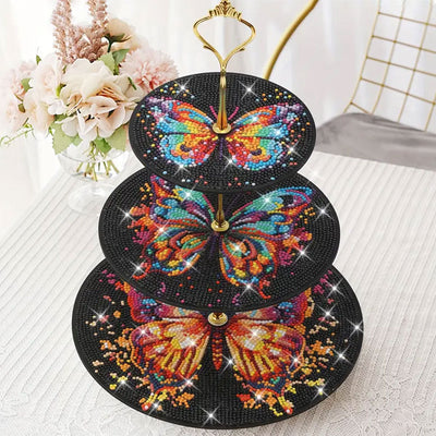 3 Niveaux de Plateau de Service Acrylique Papillon Coloré dans L'Obscurité Broderie Diamant