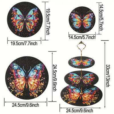 3 Niveaux de Plateau de Service Acrylique Papillon Coloré dans L'Obscurité Broderie Diamant