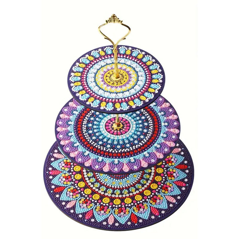 3 Niveaux de Plateau de Service Acrylique Mandala Coloré Rond Broderie Diamant