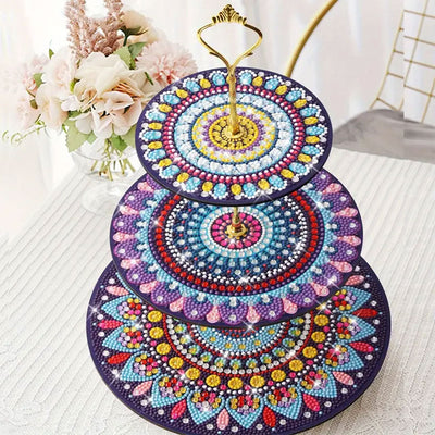 3 Niveaux de Plateau de Service Acrylique Mandala Coloré Rond Broderie Diamant