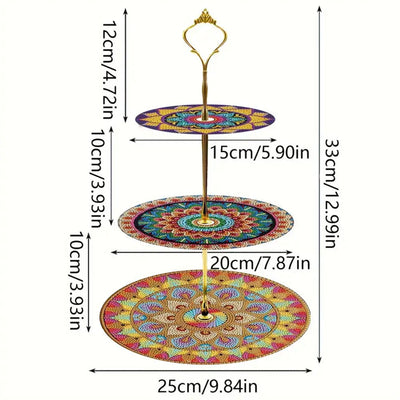 3 Niveaux de Plateau de Service Acrylique Mandala Fleur Rond Broderie Diamant