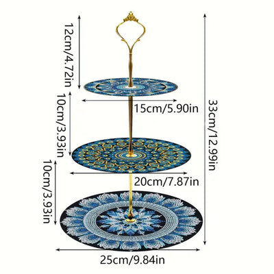 3 Niveaux de Plateau de Service Acrylique Mandala Bleu Broderie Diamant