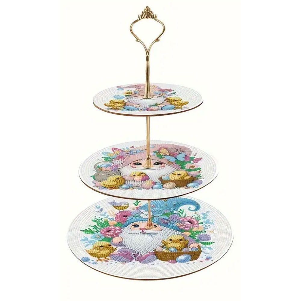 3 Niveaux de Plateau de Service Acrylique Gnome et Poulet Broderie Diamant