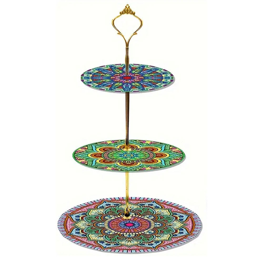 3 Niveaux de Plateau de Service Acrylique Mandala Bleu Vert Broderie Diamant