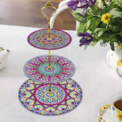 3 Niveaux de Plateau de Service Acrylique Mandala Violet Broderie Diamant