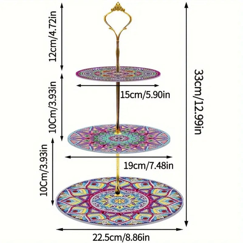 3 Niveaux de Plateau de Service Acrylique Mandala Violet Broderie Diamant