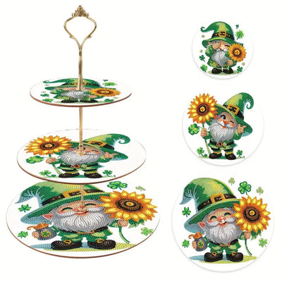 3 Niveaux de Plateau de Service Acrylique Gnome et Tournesol Broderie Diamant