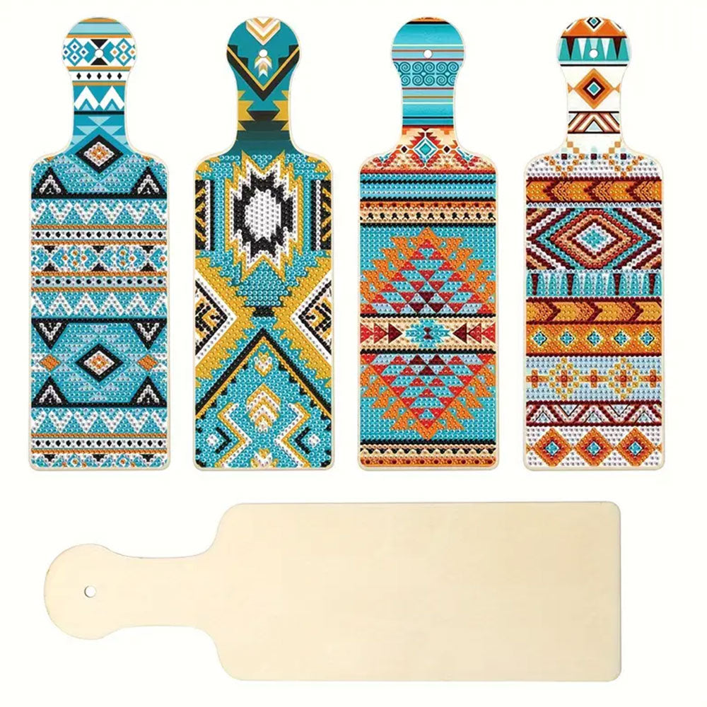 4Pcs Plateau d'Art Avec Poignée à Motif de Style Boho Broderie Diamant