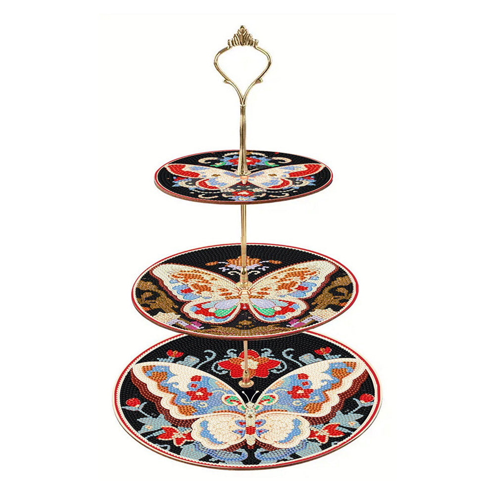 3 Niveaux de Plateau de Service Acrylique Papillon dans l'Obscurité Broderie Diamant