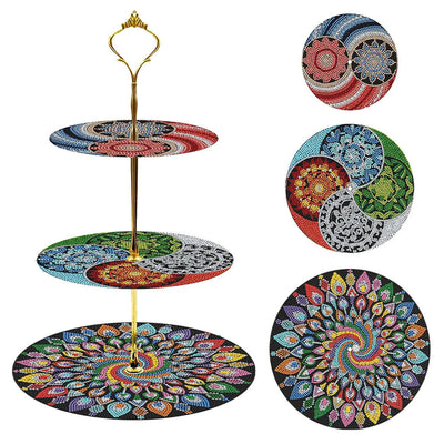 3 Niveaux de Plateau de Service Acrylique Mandala Coloré Spital Broderie Diamant