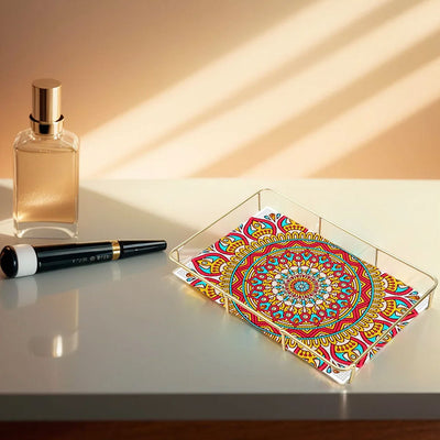 Mandala Pétale de Forme Spéciale Acrylique + Plateau de Salle de Bain en Alliage Broderie Diamant