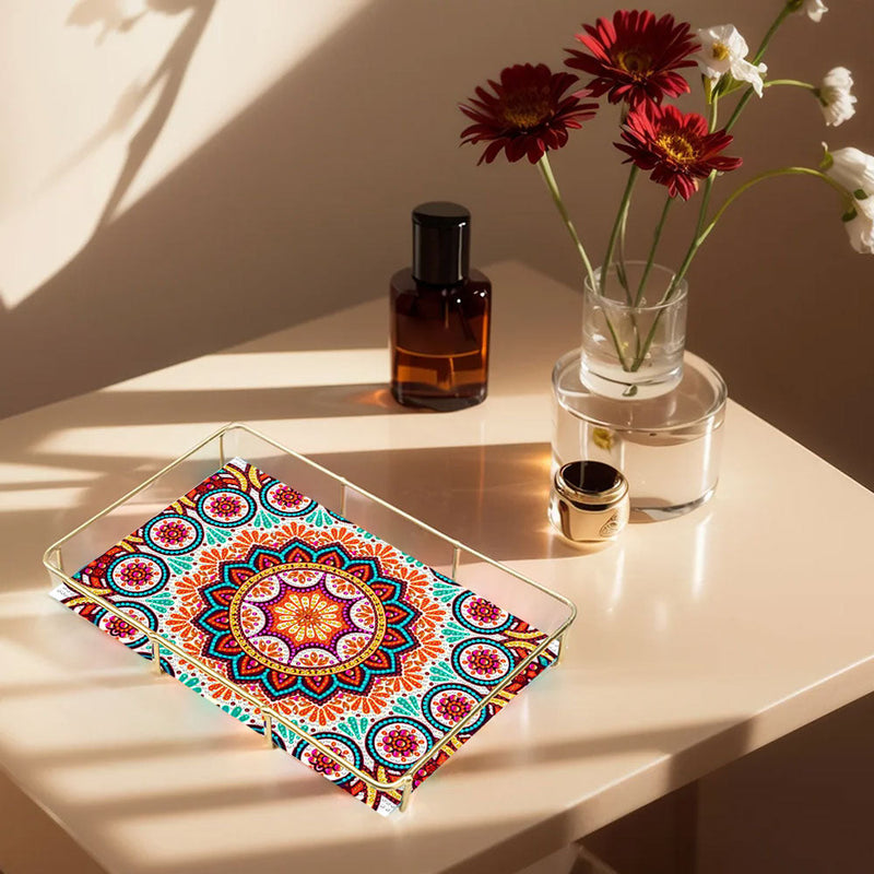 Mandala Brillant de Forme Spéciale Acrylique + Plateau de Salle de Bain en Alliage Broderie Diamant