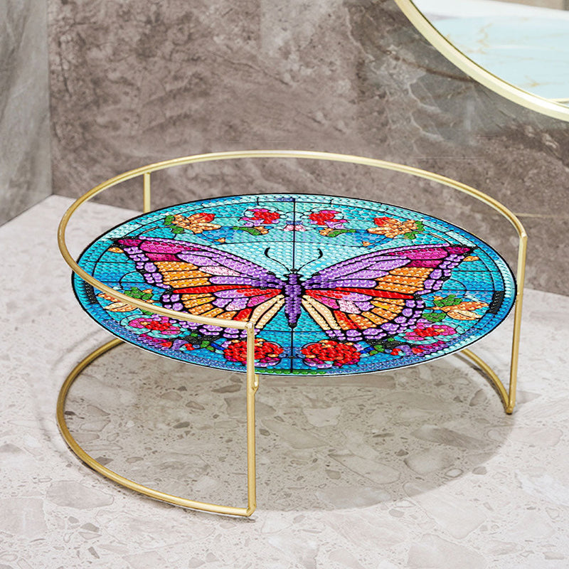 Beau Papillon Acrylique + Plateau de Salle de Bain en Alliage Broderie Diamant