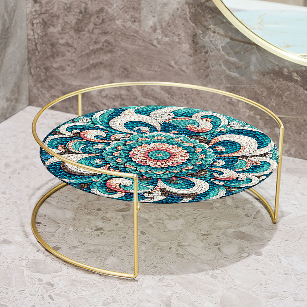 Mandala Fleur Vert Acrylique + Plateau de Salle de Bain en Alliage Broderie Diamant
