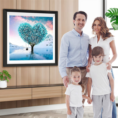 Arbre Bleu en Forme de Coeur Broderie Diamant