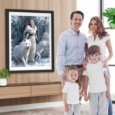 Loups Blancs et Fille Broderie Diamant