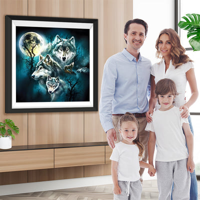 Quatre Loups et Lune Broderie Diamant
