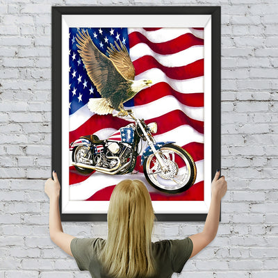Aigle et Moto aux Etats-Unis Broderie Diamant