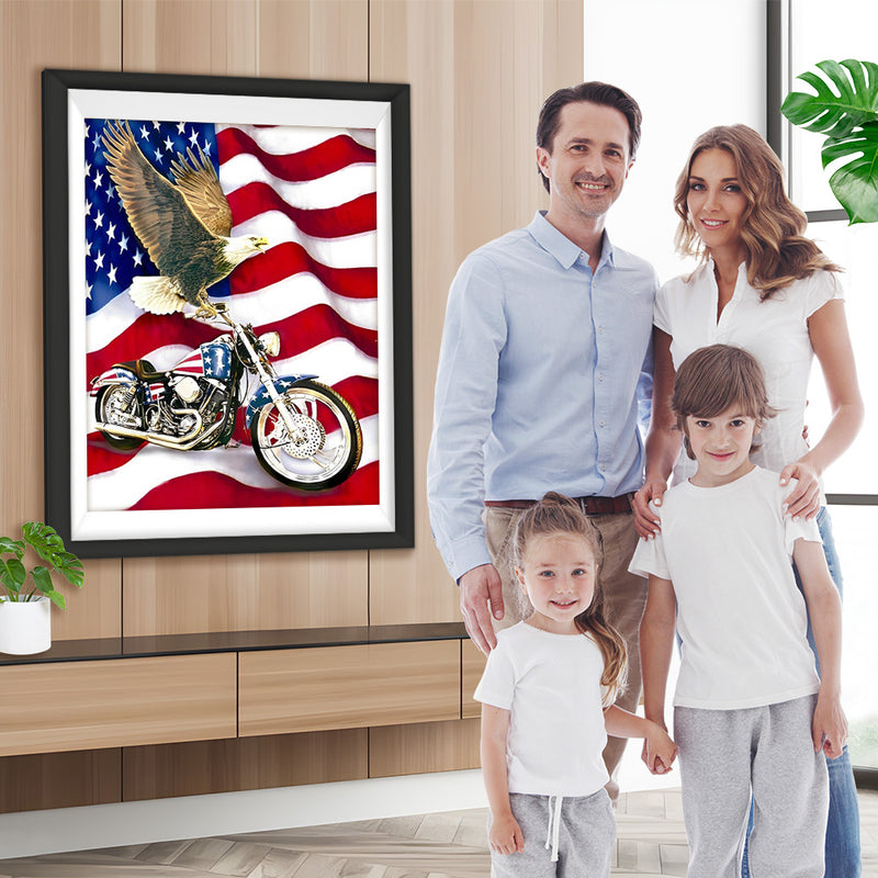 Aigle et Moto aux Etats-Unis Broderie Diamant