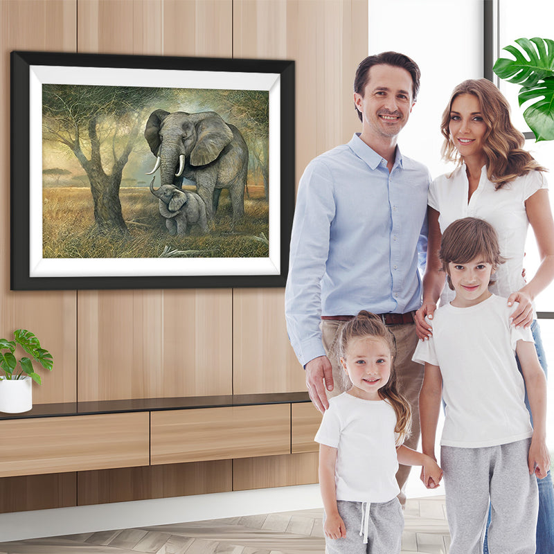 Éléphant et Son Bébé Éléphanteau Broderie Diamant
